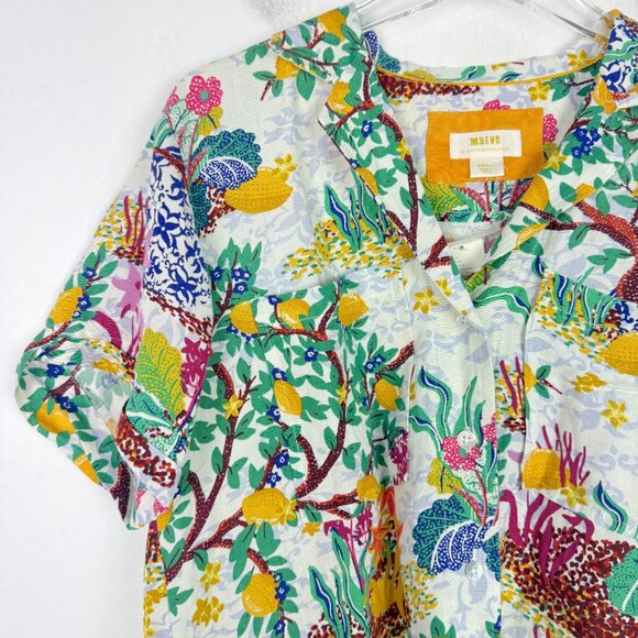 NWT Anthropologie Maeve Classic Surf Shirt Linen Blend Lemons Size Small S NEW - Picture 3 of 13